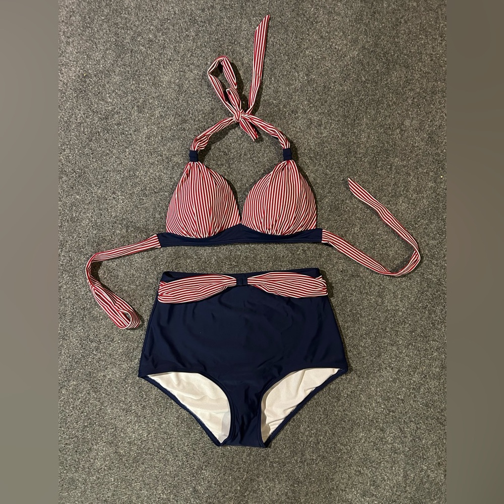 Women Retro Vintage Push Up High Waisted Bikini Swimsuit size L
